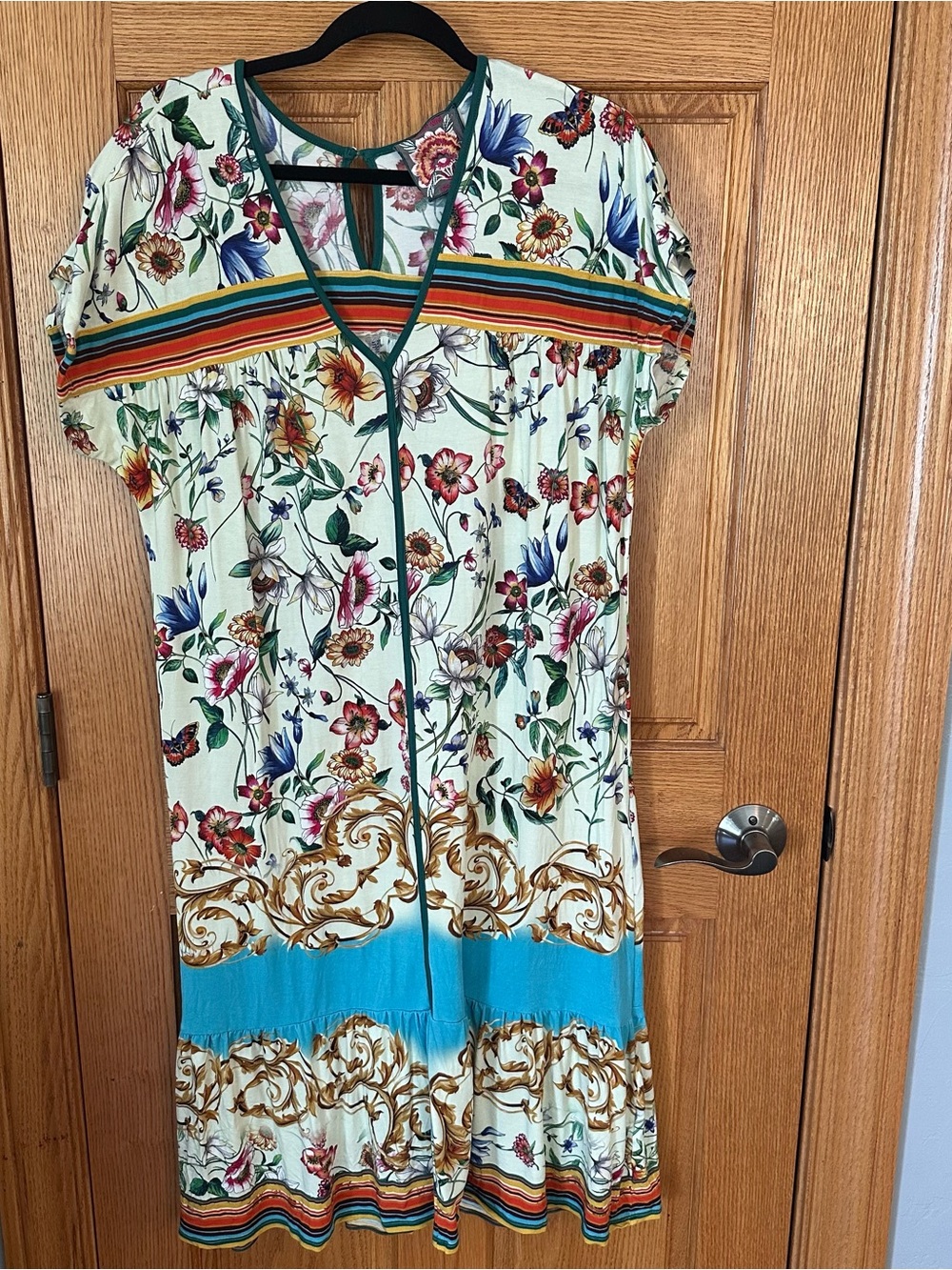 Johnny Was Felix Trapeze Midi Dress, Floral Butterfly pattern, Size Large.